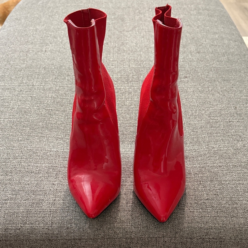 Red Patent Pointed-Toe Women's Ankle Boots
